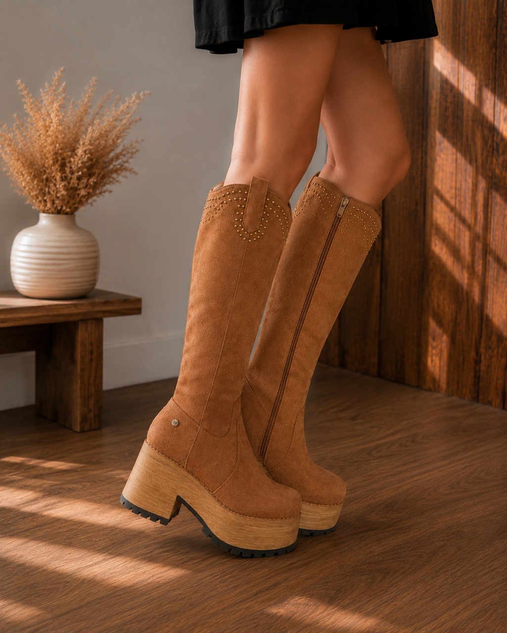 🤎 Bota Plataforma Camel con Tachas