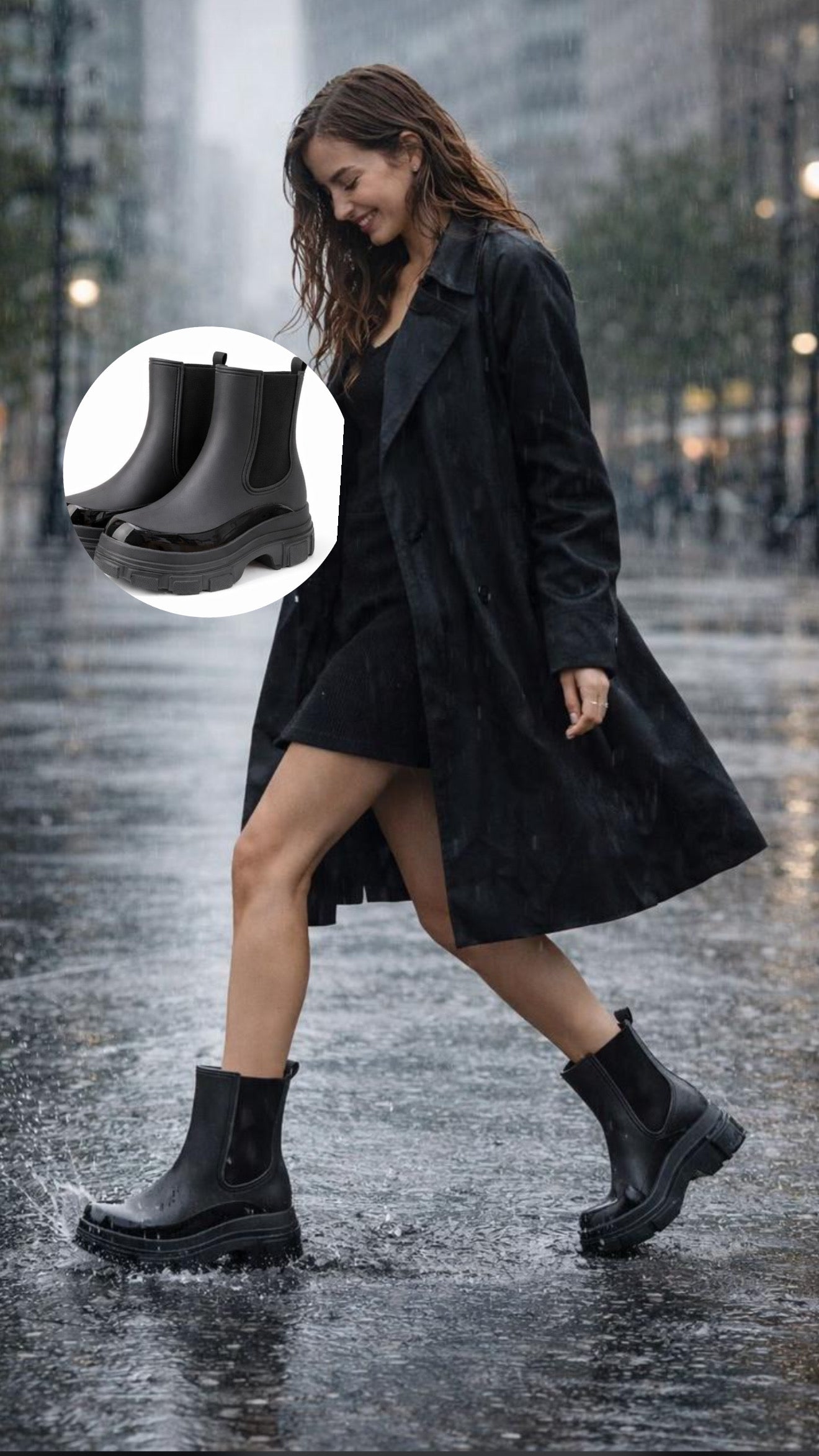 Botas de Agua Negras Plataforma