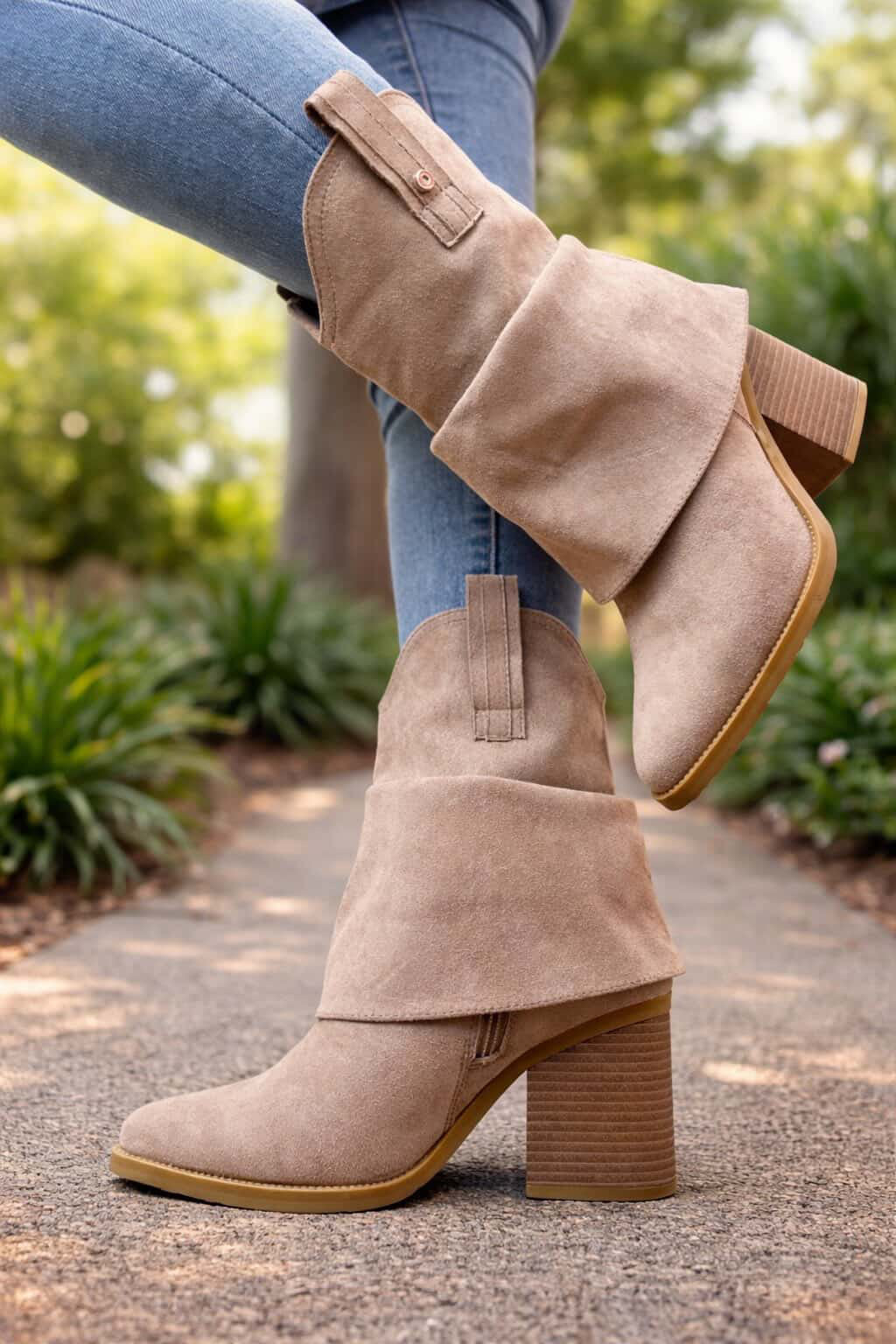 Botín Texano Beige Gamuza