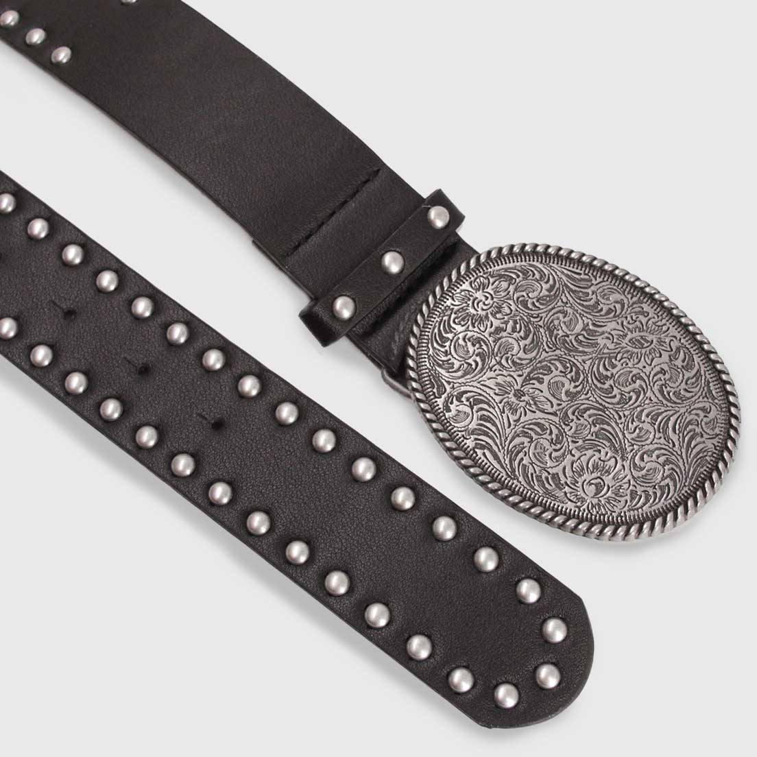 🤎 Cinturón Western Tachas & Hebilla Vintage plateado