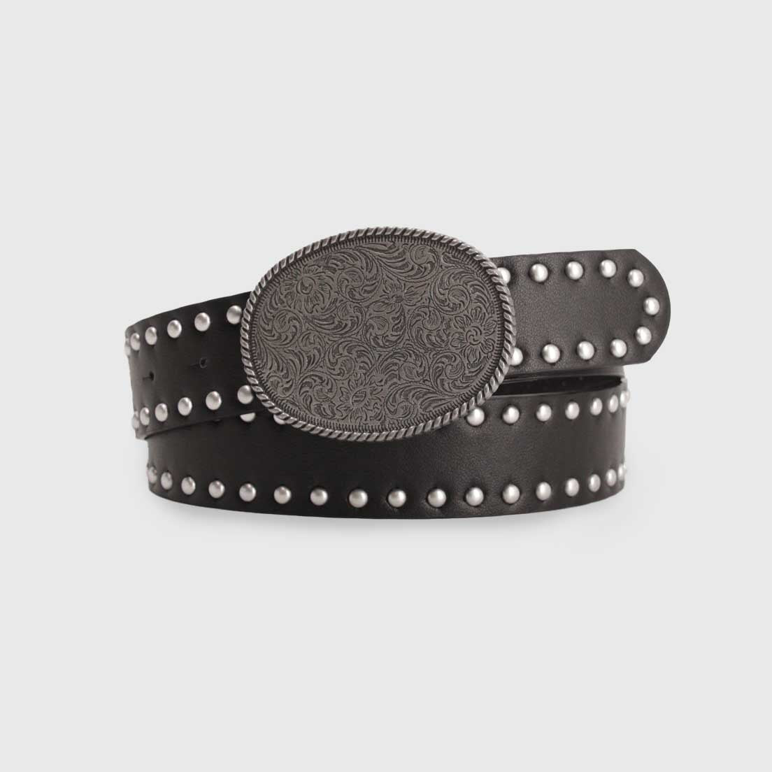🤎 Cinturón Western Tachas & Hebilla Vintage plateado