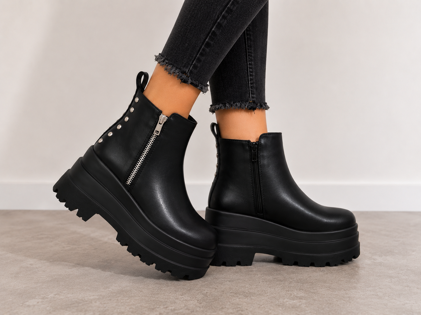 Botín Plataforma Black Zipper