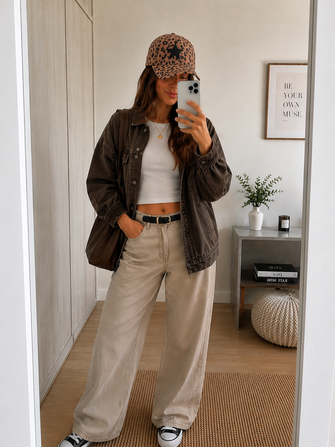 🐆 Gorra Camel Animal Print con Estrella Negra – Tendencia Casual Chic