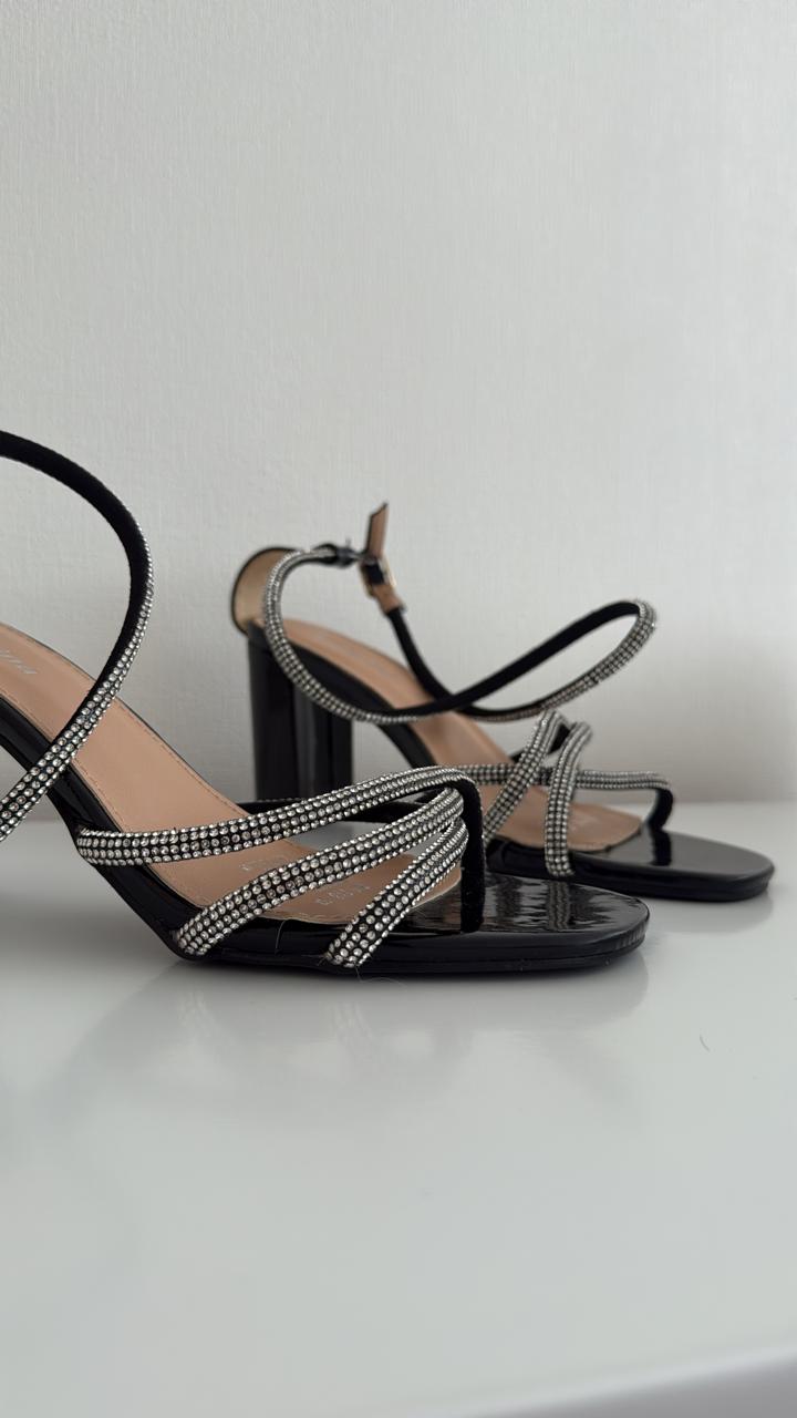 Sandalias Taco Alto Mujer con Tiras de Brillos